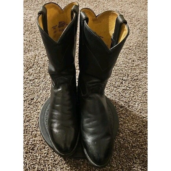 JUSTIN USA 3133 Black Leather Roper Cowboy Western Boots Men\'s size 8 D main image 6